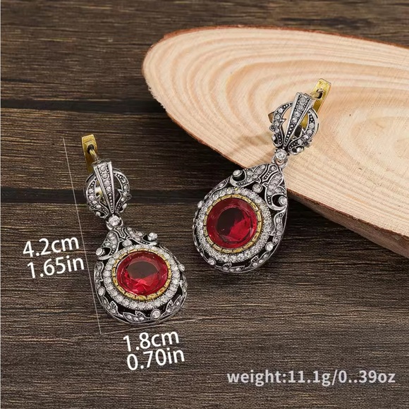 Red Crystal Teardrop Earrings | Elegant Statement Look - Picture 9 of 10